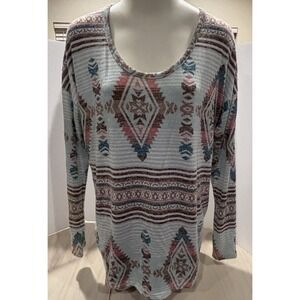 Panhandle Women Sz M Multicolor Knit Long Sleeve Top Blouse Aztec‎ Western EUC